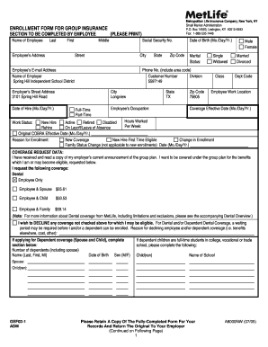 MetLife Group Insurance Enrollment Form