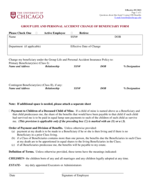 Group Life and Personal Accident Beneficiary Change Form