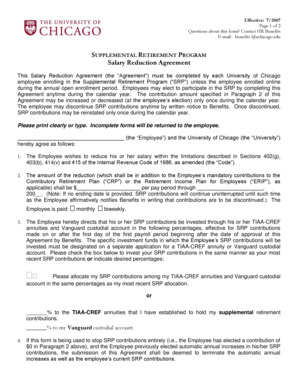University of Chicago Supplemental Retirement Program Salary Reduction Agreement