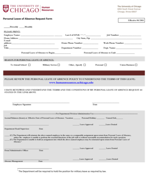 University of Chicago Personal Leave of Absence Request Form