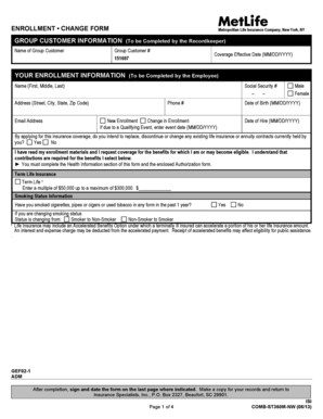 MetLife Enrollment Change Form