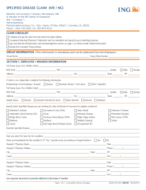 Specified Disease Claim Form