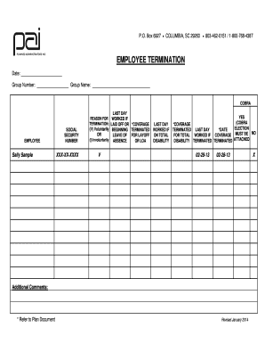 Employee Termination COBRA Form
