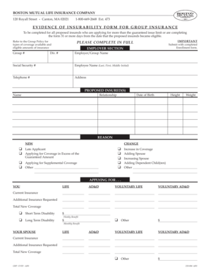 Evidence of Insurability Form for Group Insurance