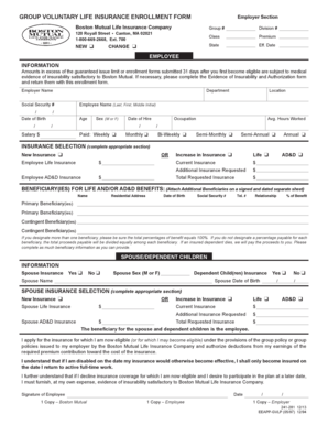 Group Voluntary Life Insurance Enrollment Form