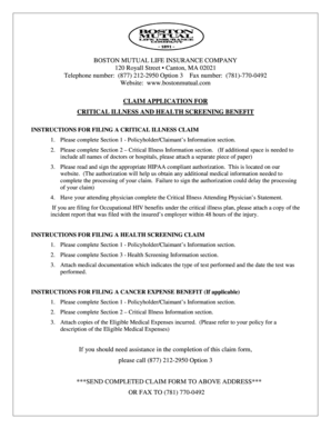 Critical Illness and Health Screening Claim Application