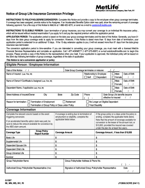 MetLife Group Life Insurance Conversion Notice
