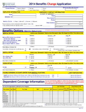 2014 Notre Dame Benefits Change Application