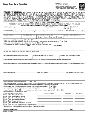 CIGNA Group Long Term Disability Claim Form