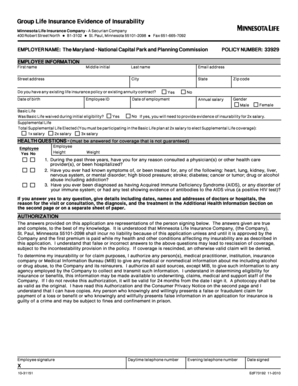 Group Life Insurance Evidence of Insurability