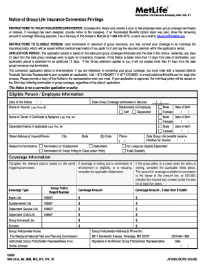 MetLife Group Life Insurance Conversion Notice