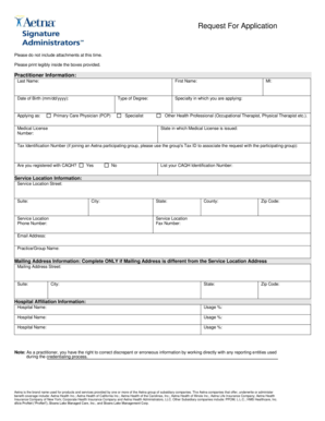 Aetna Practitioner Application Form