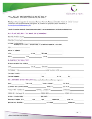 Pharmacy Credentialing Form