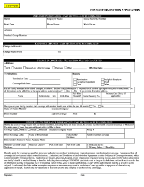 Employee Health Coverage Change/Termination Application