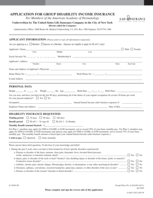 Group Disability Income Insurance Application
