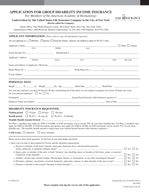 Group Disability Income Insurance Application
