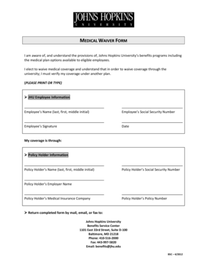 Johns Hopkins Medical Waiver Form