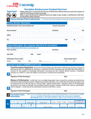 Prescription Reimbursement Standard Claim Form