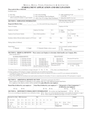 Medical, Dental, Vision, Chiropractic & Acupuncture Enrollment Application