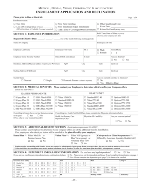 Medical, Dental, Vision, Chiropractic & Acupuncture Enrollment Application