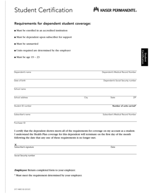 Student Certification Form