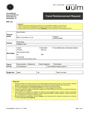 University of Ulm Travel Reimbursement Request
