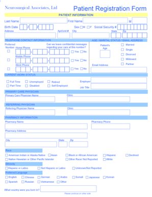 Neurosurgical Associates Patient Registration Form