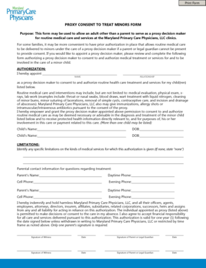 Proxy Consent to Treat Minors Form
