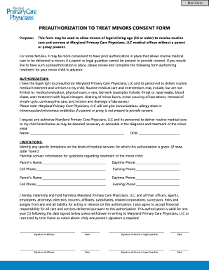 Preauthorization to treat minors consent form - Mpcp.com