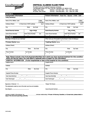 Provident Life Critical Illness Claim Form