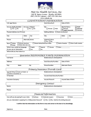 Client Patient Information Form