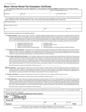 Texas Motor Vehicle Rental Tax Exemption Certificate