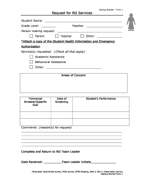 Request for RtI Services Form