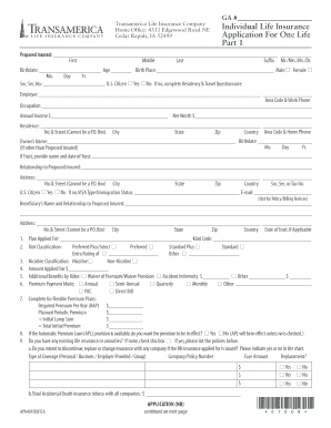 Transamerica Life Insurance Application