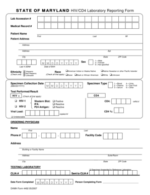 Maryland HIV/CD4 Laboratory Reporting Form