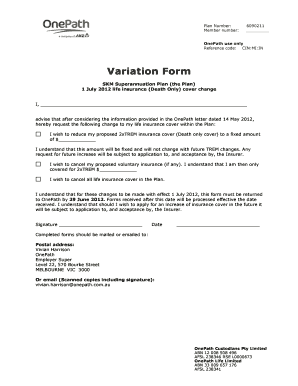OnePath Superannuation Life Insurance Variation Form