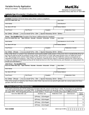 MetLife Asset Builder Variable Annuity Application