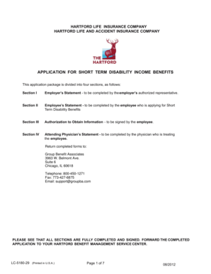 Hartford Short Term Disability Income Benefits Application