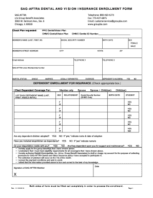 SAG-AFTRA Dental and Vision Insurance Enrollment Form