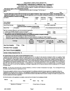Assurant Employee Benefits Disability Enrollment Form