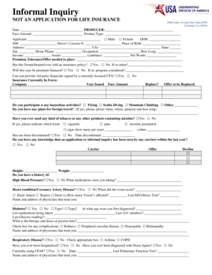 Life Insurance Informal Inquiry Form