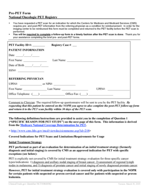 Pre-PET Form for Medicare Reimbursement
