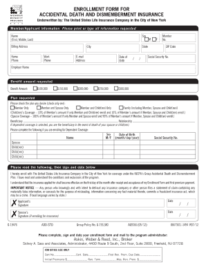 Accidental Death and Dismemberment Insurance Enrollment Form