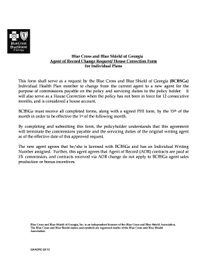 Blue Cross and Blue Shield of Georgia Agent of Record Change Request Form