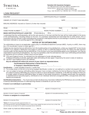 Symetra Life Insurance Policy Loan Request