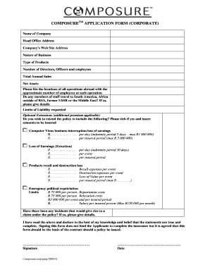 Corporate application form - Guardrisk
