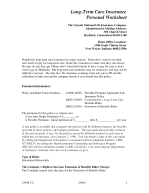 Long-Term Care Insurance Personal Worksheet