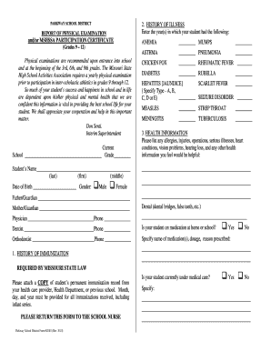 Missouri Student Physical Exam Form