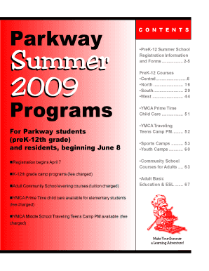 Parkway PreK-12 Summer School Registration Form