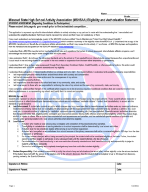 Missouri High School Athletic Eligibility Form
